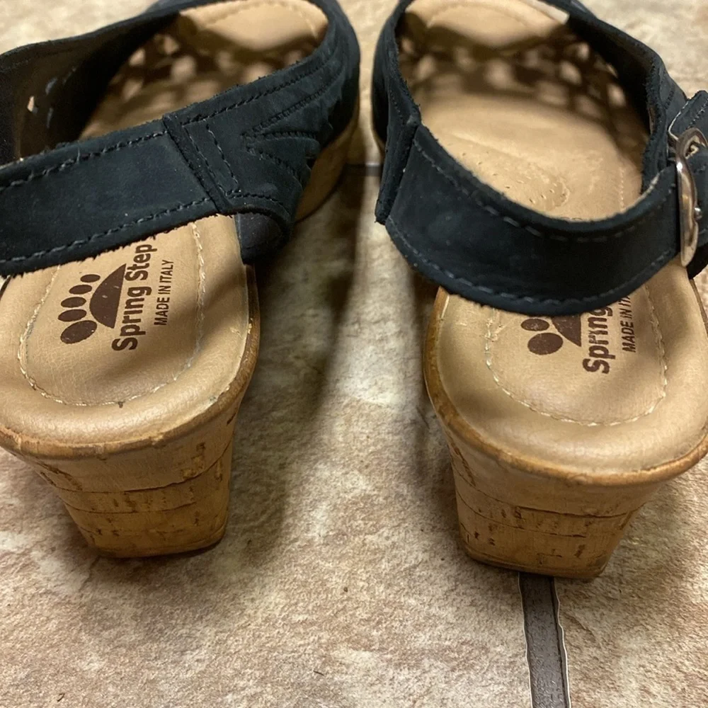 Spring Step Italian Size 4.5 Leather Sandals/Wedges Summer Fall